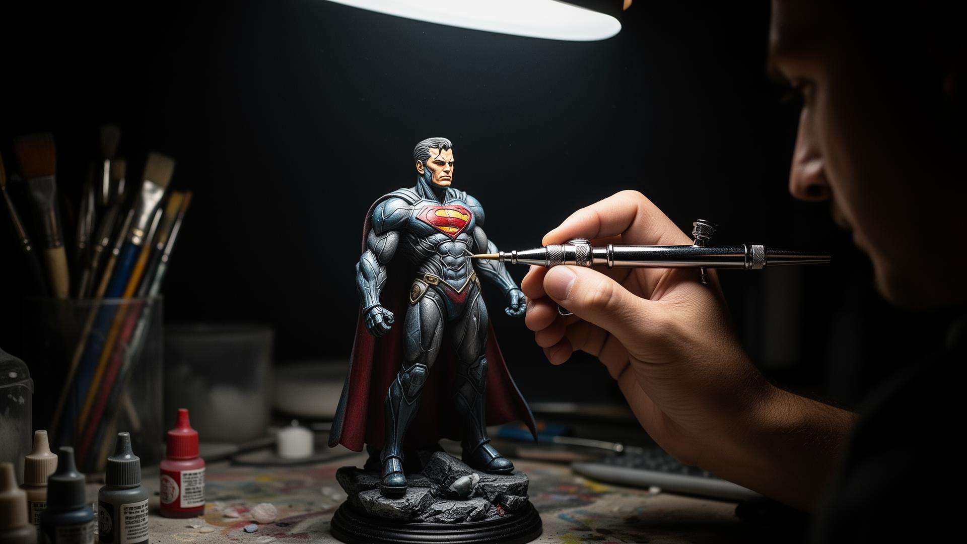 Artista pintando action figure